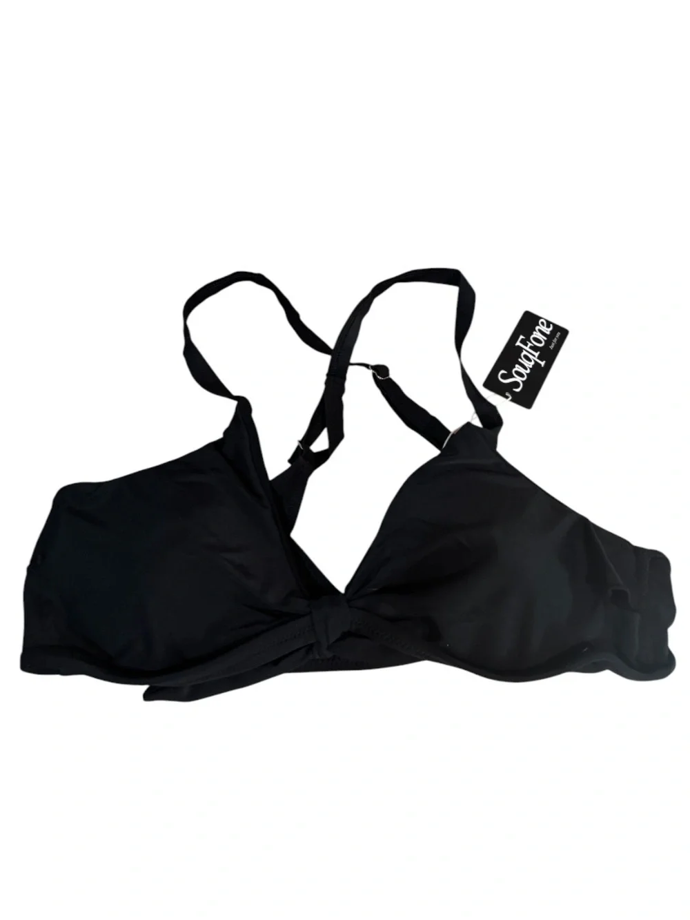SOUQFONE Black V-Neck Bunny Tie Bikini Top size XL